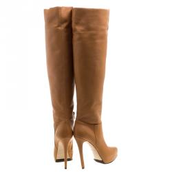 Pre Owned Le Silla Caramel Brown Leather Over The Knee Boots Size 37.5