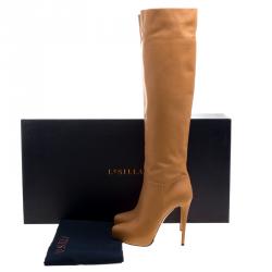 Pre Owned Le Silla Caramel Brown Leather Over The Knee Boots Size 37.5
