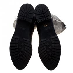 Pre Owned Le Silla Black Quilted Leather Zip Detail Biker Boots Size 41