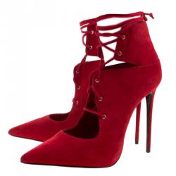 Pre Owned Le Silla Red Suede Lace Up Pointed Toe Ankle Boots Size 40