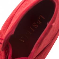 Pre Owned Le Silla Red Suede Lace Up Pointed Toe Ankle Boots Size 40