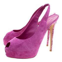 Pre Owned Le Silla Fuchsia Pink Suede Peep Toe Crystal Embellished Heel Platform Slingback Sandals Size 41