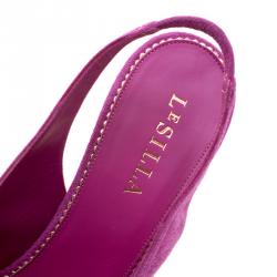 Pre Owned Le Silla Fuchsia Pink Suede Peep Toe Crystal Embellished Heel Platform Slingback Sandals Size 41