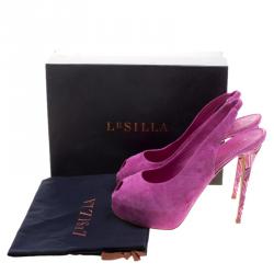 Pre Owned Le Silla Fuchsia Pink Suede Peep Toe Crystal Embellished Heel Platform Slingback Sandals Size 41