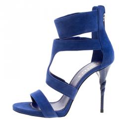 Le Silla Blue Suede Spiral Heel Strappy Sandals Size 37