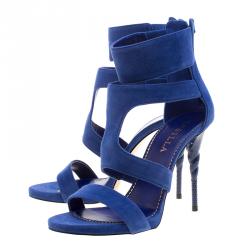 Le Silla Blue Suede Spiral Heel Strappy Sandals Size 37
