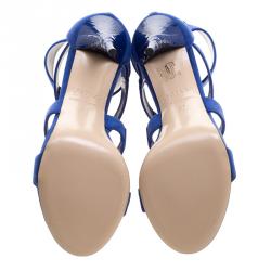 Le Silla Blue Suede Spiral Heel Strappy Sandals Size 37