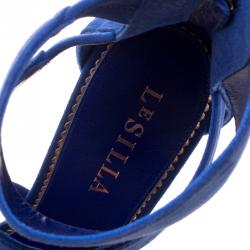 Le Silla Blue Suede Spiral Heel Strappy Sandals Size 37