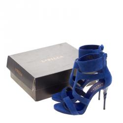 Le Silla Blue Suede Spiral Heel Strappy Sandals Size 37