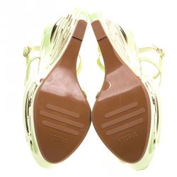 Le Silla Pistachio Green Patent Leather Butterfly Wedge Sandals Size 38