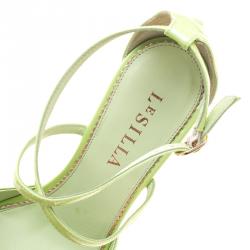 Le Silla Pistachio Green Patent Leather Butterfly Wedge Sandals Size 38