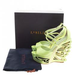 Le Silla Pistachio Green Patent Leather Butterfly Wedge Sandals Size 38