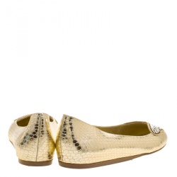 Le Silla Metallic Gold Snake Embossed Leather Butterfly Crystal Embellished Motif Ballet Flats Size 36