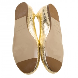 Le Silla Metallic Gold Snake Embossed Leather Butterfly Crystal Embellished Motif Ballet Flats Size 36