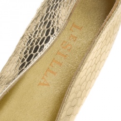 Le Silla Metallic Gold Snake Embossed Leather Butterfly Crystal Embellished Motif Ballet Flats Size 36