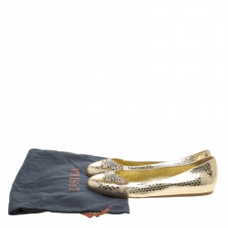 Le Silla Metallic Gold Snake Embossed Leather Butterfly Crystal Embellished Motif Ballet Flats Size 36