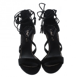 Le Silla Black Suede Torchon Tie Up Sandals Size 38