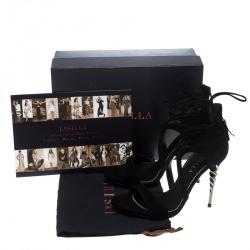 Le Silla Black Suede Torchon Tie Up Sandals Size 38