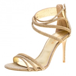 Le Silla Metallic Gold Lamé Glitter Fabric Galaxy Sandals Size 38