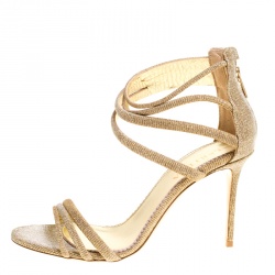 Le Silla Metallic Gold Lamé Glitter Fabric Galaxy Sandals Size 38