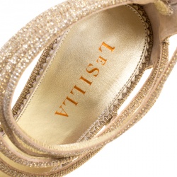Le Silla Metallic Gold Lamé Glitter Fabric Galaxy Sandals Size 38