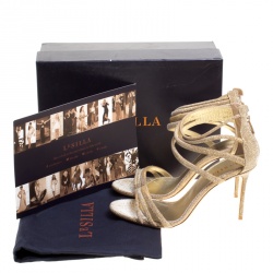 Le Silla Metallic Gold Lamé Glitter Fabric Galaxy Sandals Size 38