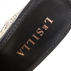Le Silla Black Canvas Embellished Wedge Platform Cross Strap Slides Size 36