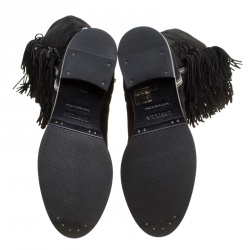 Le Silla Black Suede Fringe Trim Knee Length Boots Size 37.5