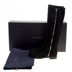 Le Silla Black Suede Fringe Trim Knee Length Boots Size 37.5