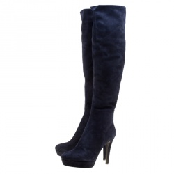 Pre Owned Loriblu Navy Blue Suede Over the Knee Platform Boots Size 38.5