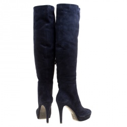 Pre Owned Loriblu Navy Blue Suede Over the Knee Platform Boots Size 38.5