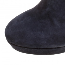 Pre Owned Loriblu Navy Blue Suede Over the Knee Platform Boots Size 38.5