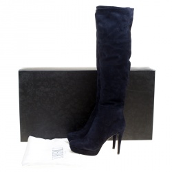Pre Owned Loriblu Navy Blue Suede Over the Knee Platform Boots Size 38.5