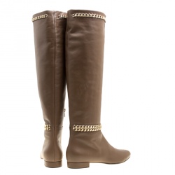 Pre Owned Le Silla Dark Beige Leather Chain Detail Knee High Boots Size 40