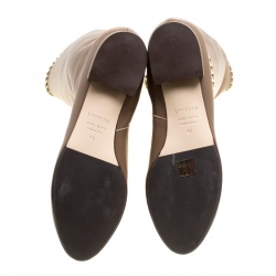 Pre Owned Le Silla Dark Beige Leather Chain Detail Knee High Boots Size 40