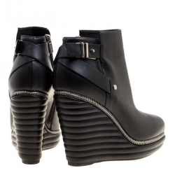 Pre Owned Enio Silla For Le Silla Black Leather Quilted Wedge Ankle Boots Size 40