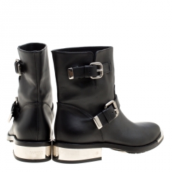 Pre Owned Le Silla Black Leather Buckle Detail Ankle Boots Size 40