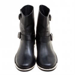 Pre Owned Le Silla Black Leather Buckle Detail Ankle Boots Size 40