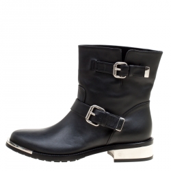 Pre Owned Le Silla Black Leather Buckle Detail Ankle Boots Size 40