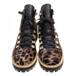 Le Silla Leopard Print Pony Hair Platform Ankle Boots Size 40