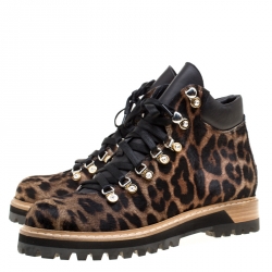 Le Silla Leopard Print Pony Hair Platform Ankle Boots Size 40