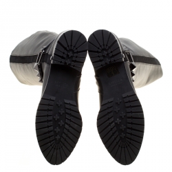 Pre Owned Le Silla Black Leather And Pony Hair Trim Knee High Boots Size 38