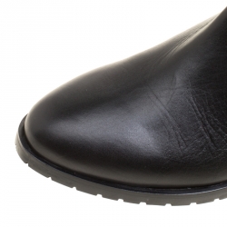 Pre Owned Le Silla Black Leather And Pony Hair Trim Knee High Boots Size 38