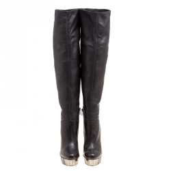 Enio Silla for Le Silla Black Leather Platform Knee Boots Size 40