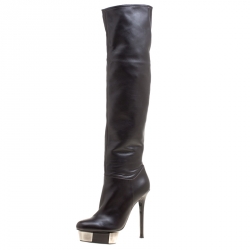 Enio Silla for Le Silla Black Leather Platform Knee Boots Size 40