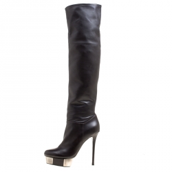 Enio Silla for Le Silla Black Leather Platform Knee Boots Size 40
