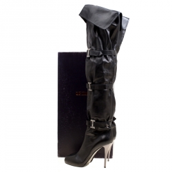 Pre Owned Le Silla Black Leather Mid Thigh Boots Size 41