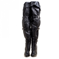 Pre Owned Le Silla Black Leather Mid Thigh Boots Size 41