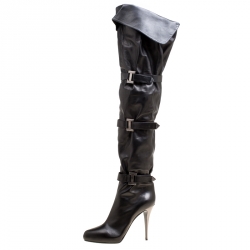 Pre Owned Le Silla Black Leather Mid Thigh Boots Size 41