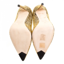 Enio Silla For Le Silla Metallic Gold Crystal Embellished Suede Pointed Toe Pumps Size 40